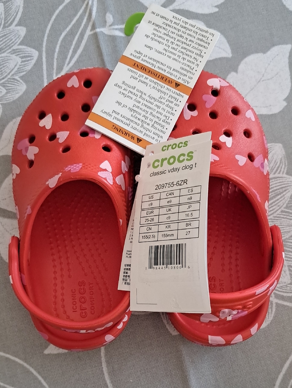 CROCS Classic Clog Cherry Red With Hearts Various Toddler & Little Girls Sizes - Picture 11 of 12
